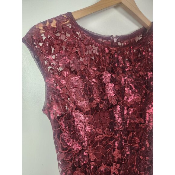 Adrianna Papell Women's Sz. 2 Burgundy Lace Knee Length Sheath Dress - Picture 3 of 8